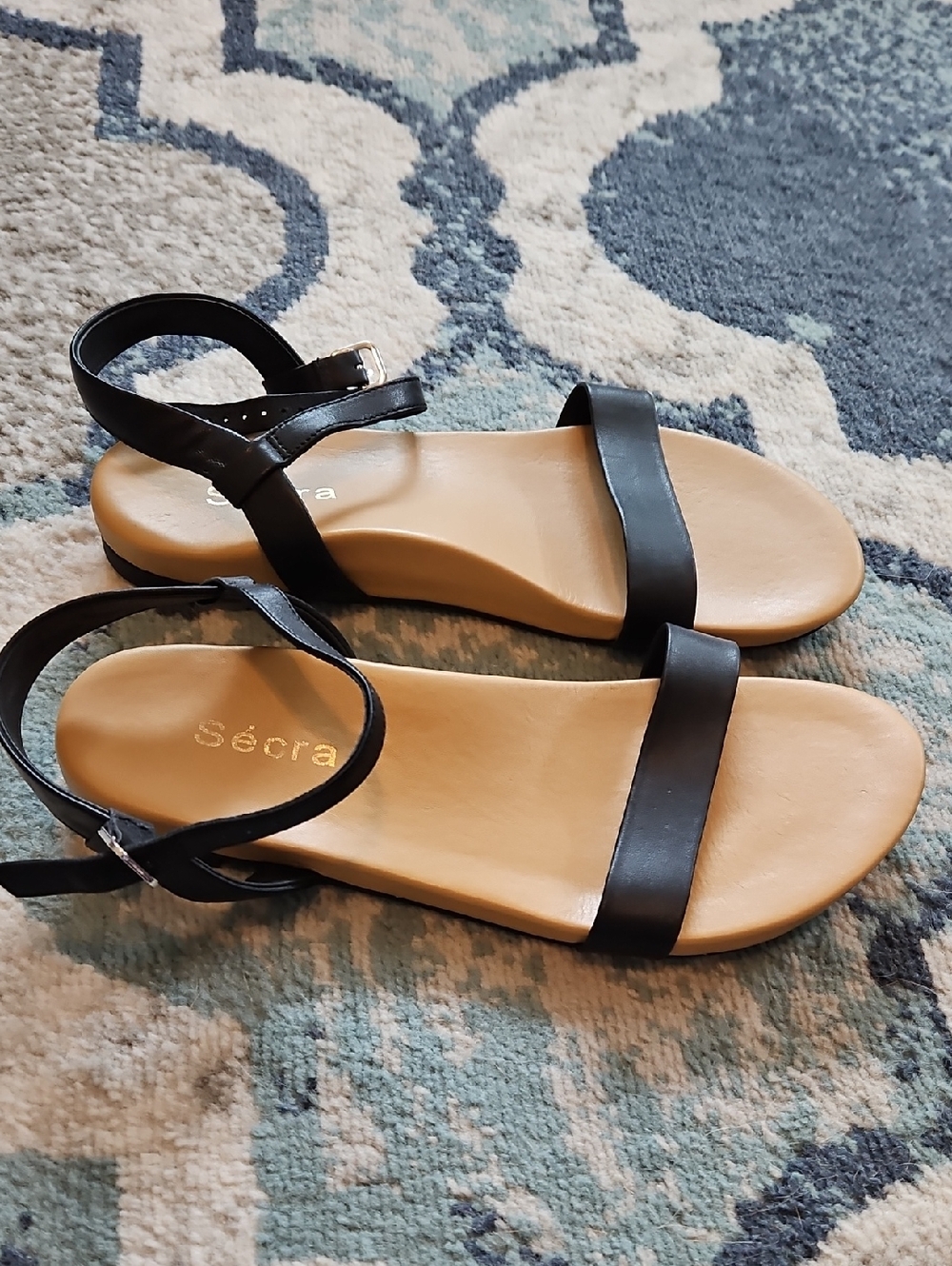 Black Ankle-Strap Flat Sandals
